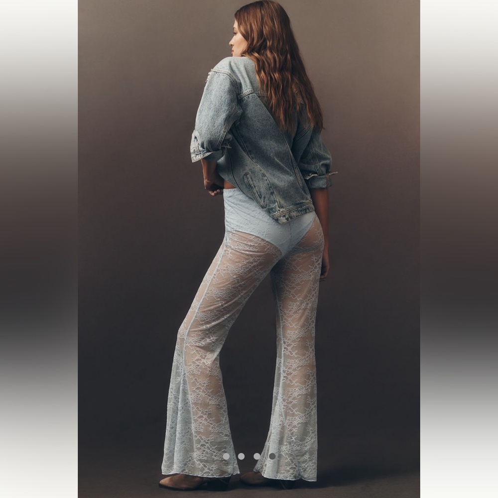 NWT Anthropologie Flat White Lace Flare Pants - Light Blue